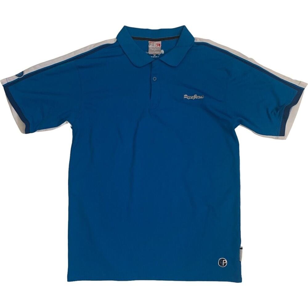 Pepe Jeans London Men's Size 3XL Blue Embroidered Short Sleeve Adult Polo Shirt